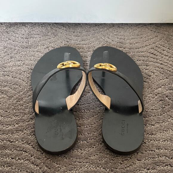 Gucci Marmont GG Thong Sandals Black Slip On Flip Flop Flat Size EU 39 US 9 - Picture 4 of 11